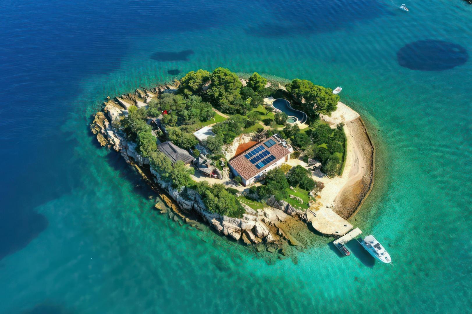 Aerial view of Mala Bisaga shoreline and dock